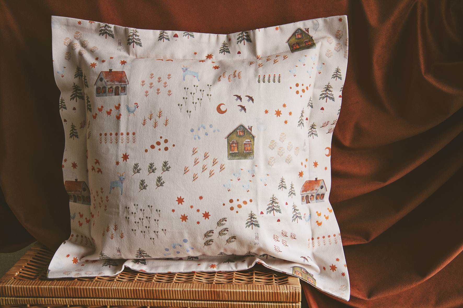 Наволочка "В нашей деревне осень" (пастельно-розовый)