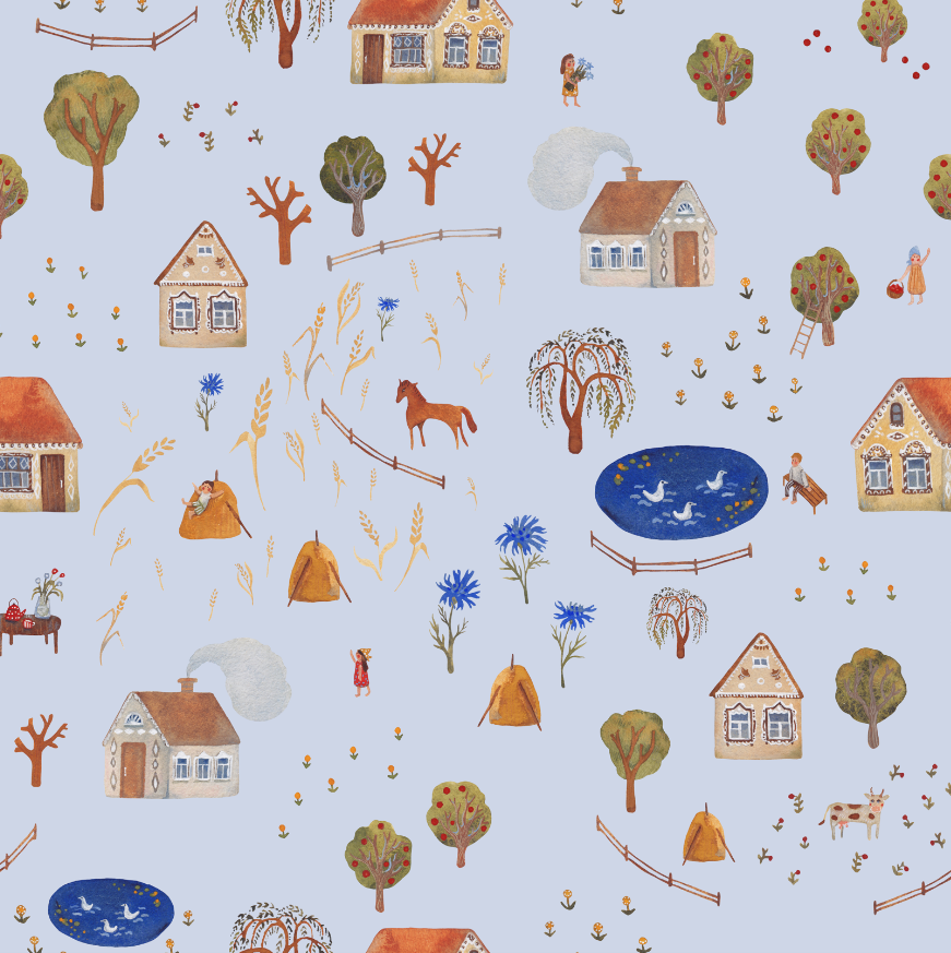 Саржа "Лето вспоминая" / голубой