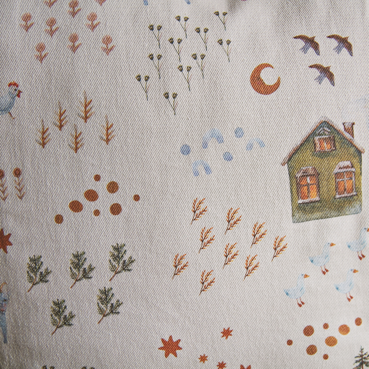 Саржа "В нашей деревне осень" / пастельно-розовый