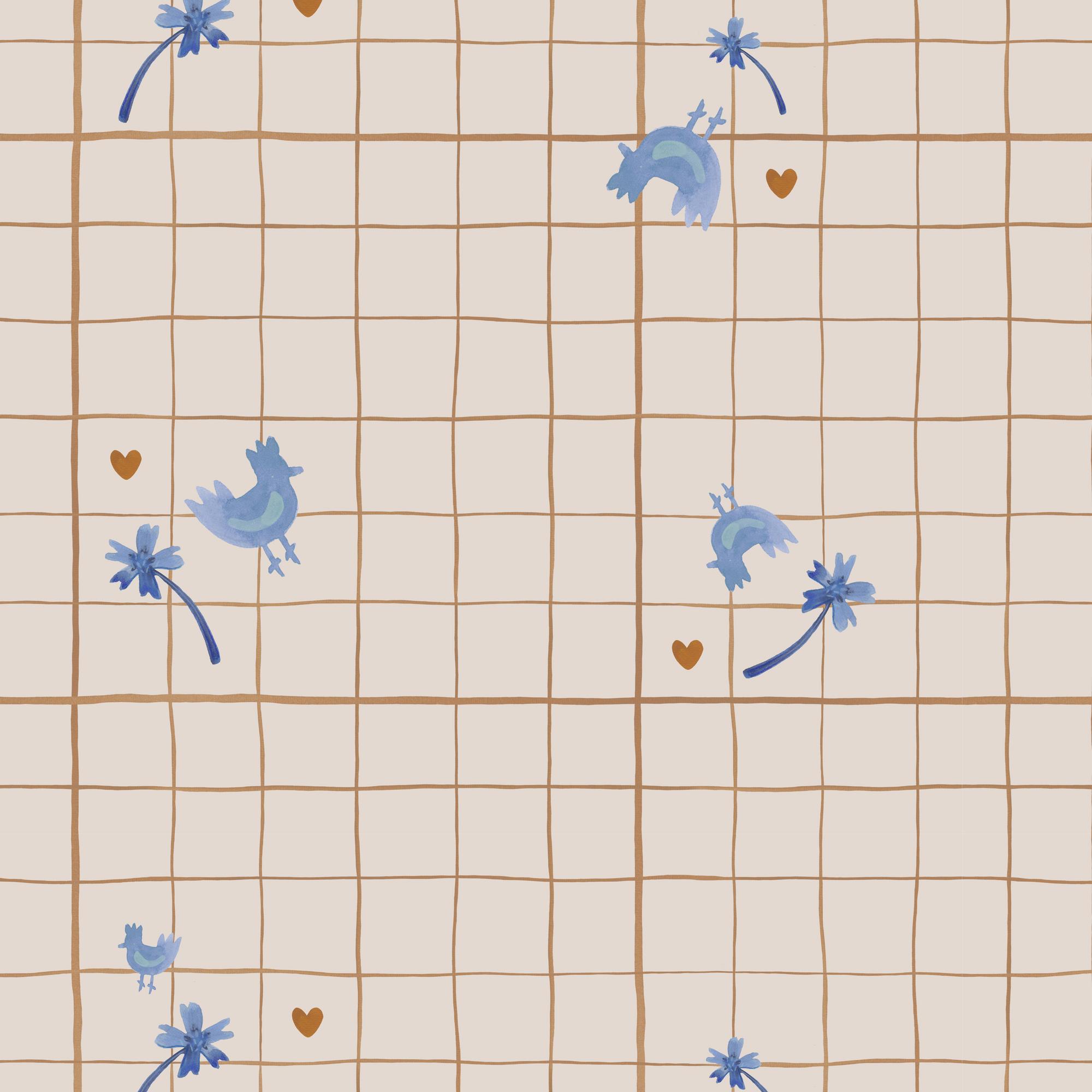 Сатин "Наивная клеточка" / пастельно-розовый