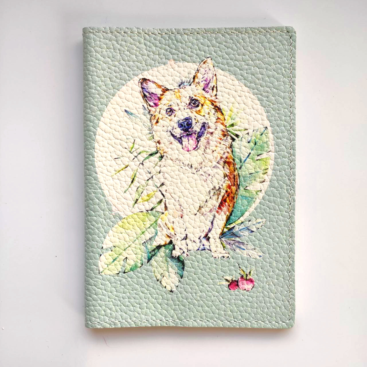 Обложка на паспорт Корги из натуральной кожи