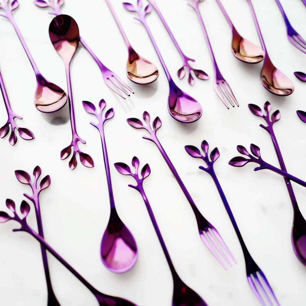 Ложка и вилка "Веточка" фиолетового цвета