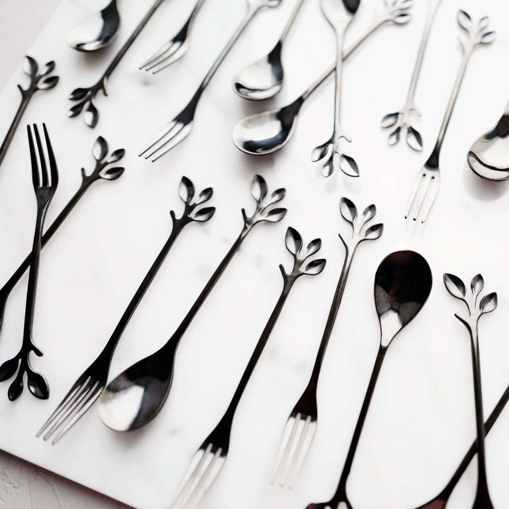 Ложка и вилка "Веточка" черного цвета