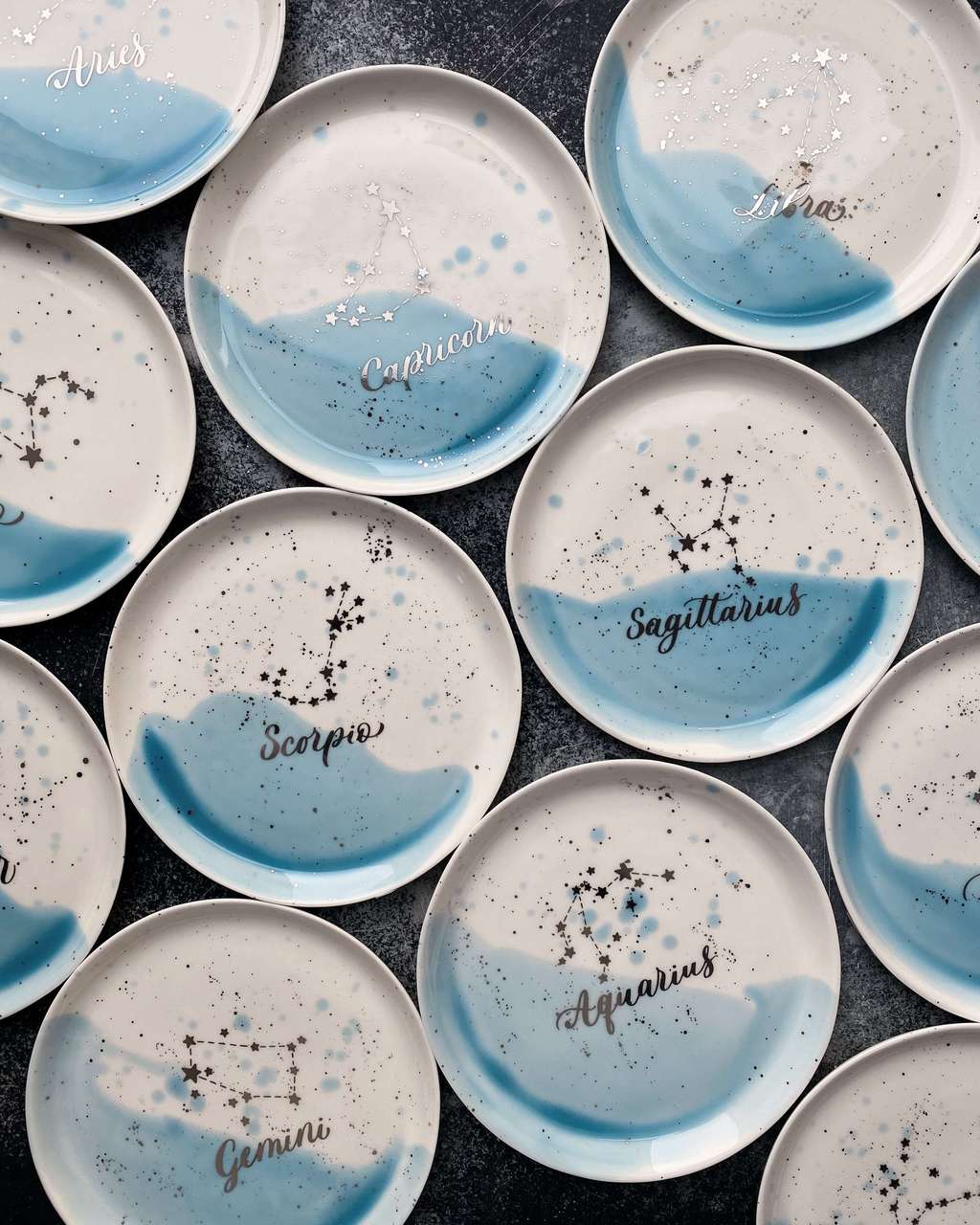 Серия блюдец со знаком зодиака "Лина" с эффектарной глазурью