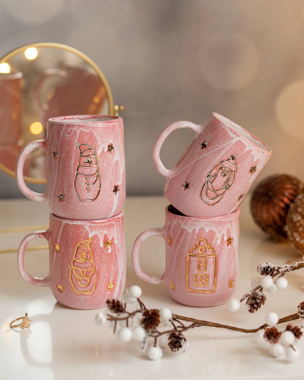 Кружка "Морозный узор" красная с рисунками