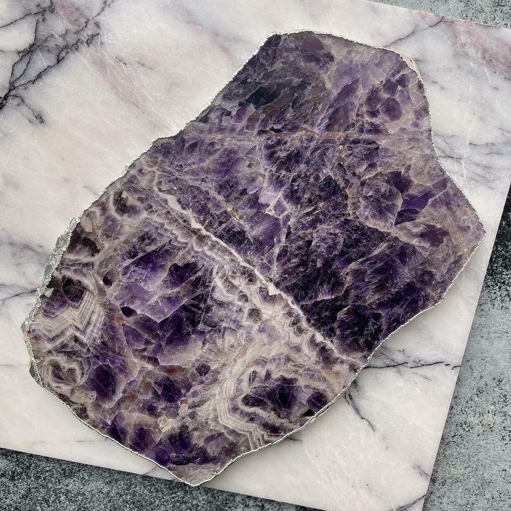 Большой срез аметиста в серебре 28х18см