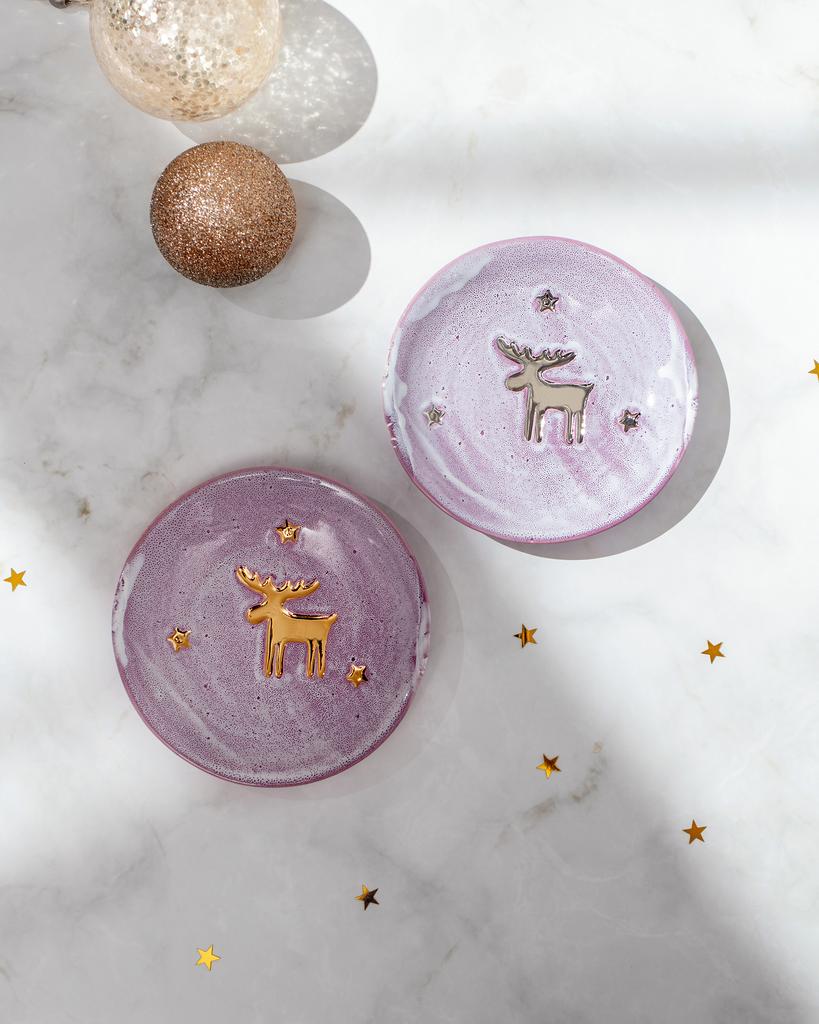 Блюдце "Морозный узор" фиолетовое с лосем