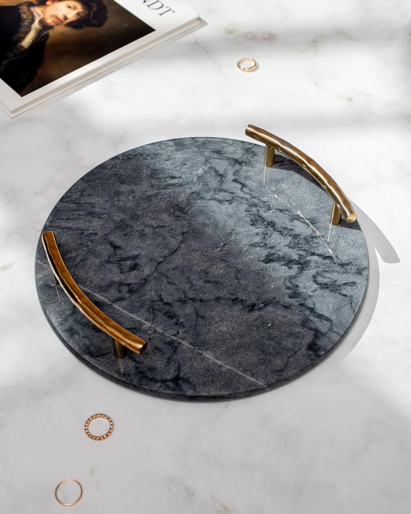 Мраморный поднос с ручками круглый
