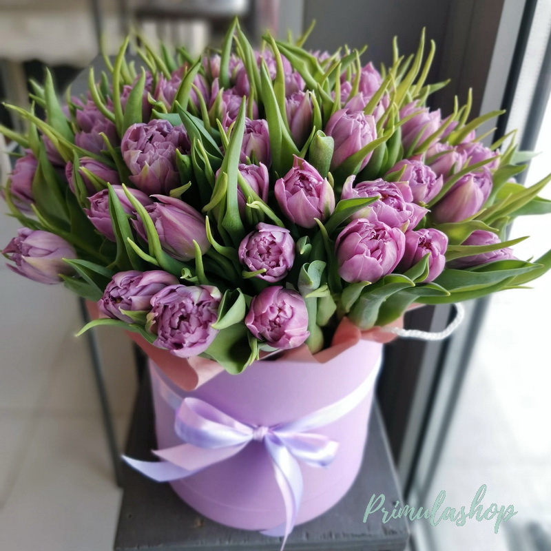 КОРОБКА С СИРЕНЕВЫМИ ТЮЛЬПАНАМИ
