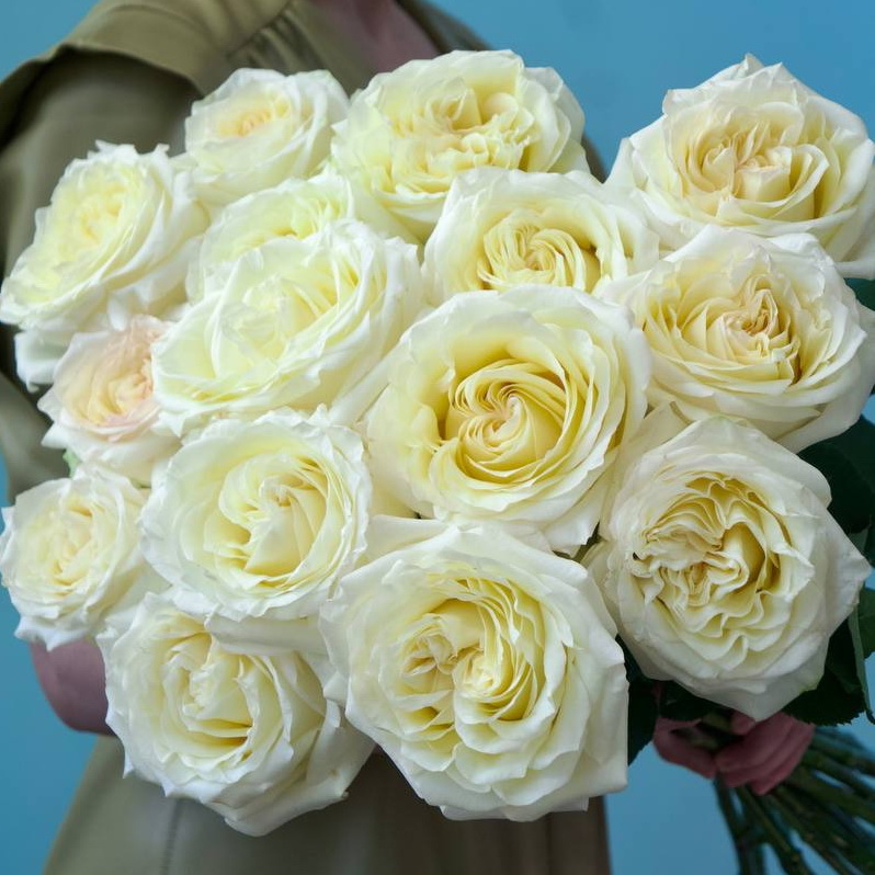 роскошная композиция собрана из свежих кремовых роз