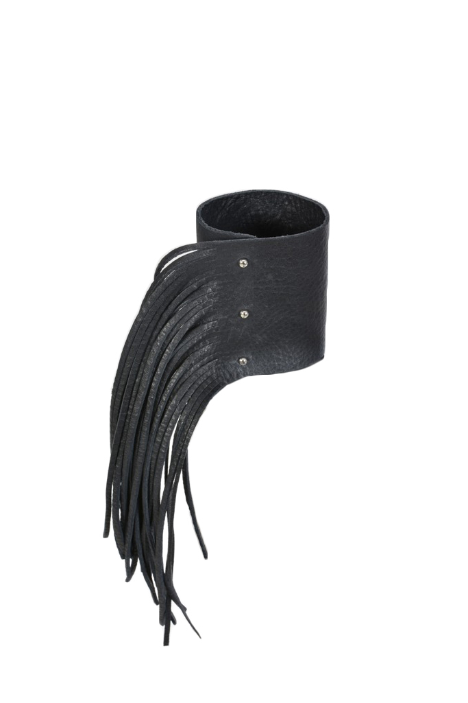 Широкий браслет из натуральной кожи с бахромой LH