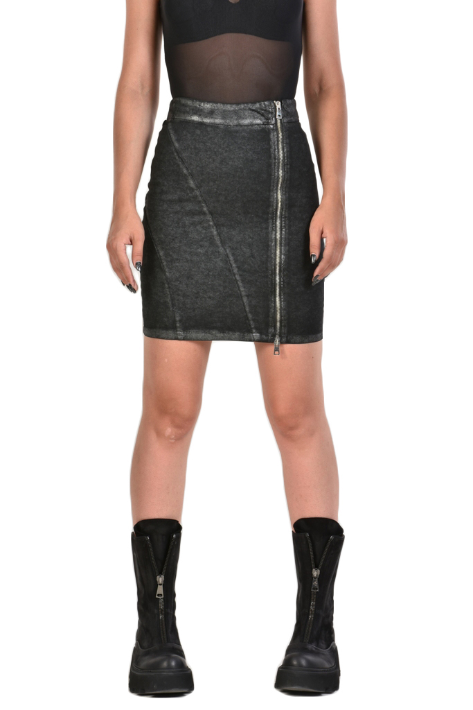 Вощеная юбка со смещенной молнией LH