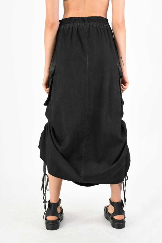 Юбка-карго из хлопкового габардина с вертикальными кулисками SM