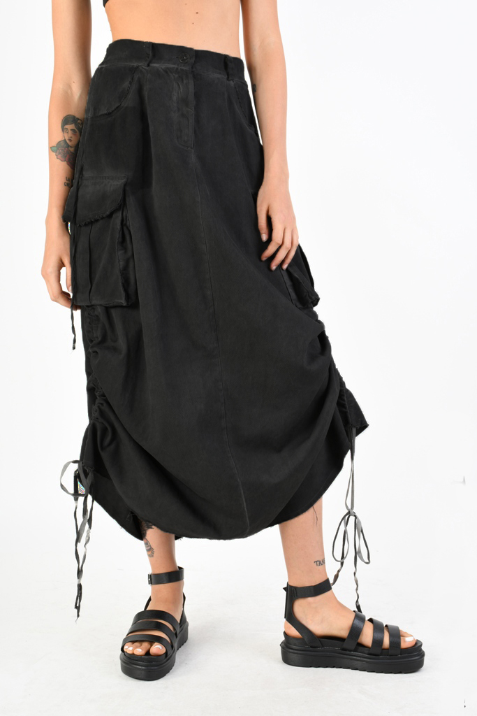 Юбка-карго из хлопкового габардина с вертикальными кулисками SM