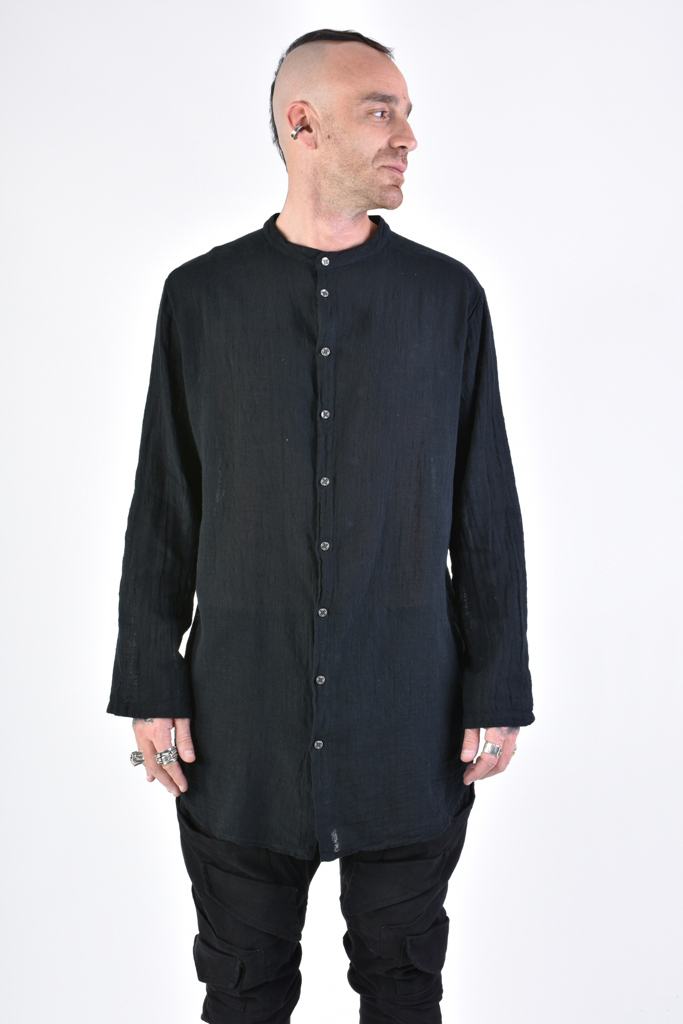 Длинная рубашка из марлевого хлопка с корейским воротником LH