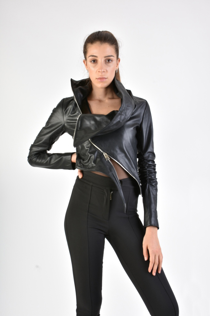 Асимметричная куртка из натуральной кожи с косой молнией LH