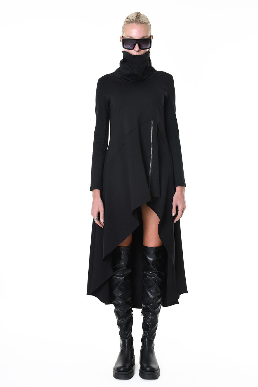 Платье с перепадом длины и косой молнией внизу LH