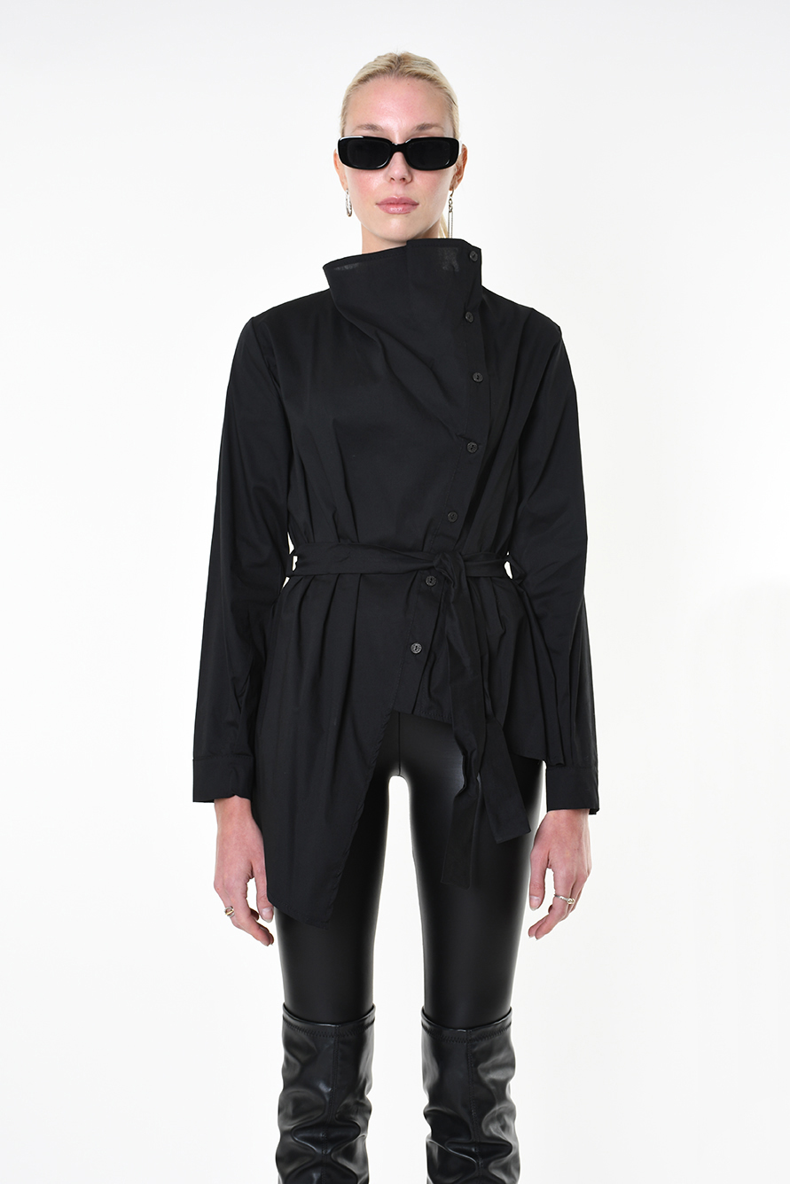 Асимметричная рубашка из хлопкового поплина с поясом на талии LH