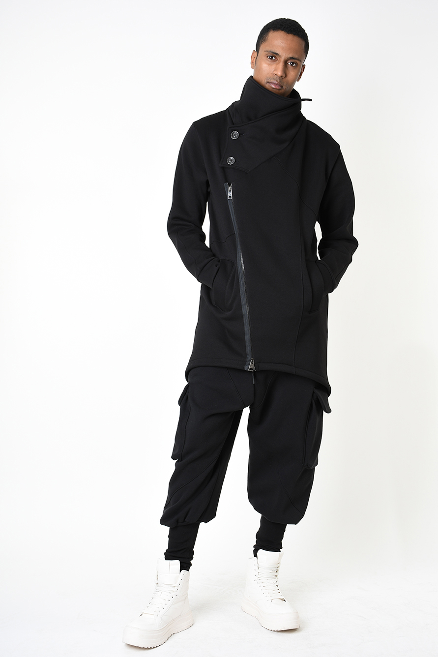 Удлиненная толстовка с высоким воротником и косой молнией LH