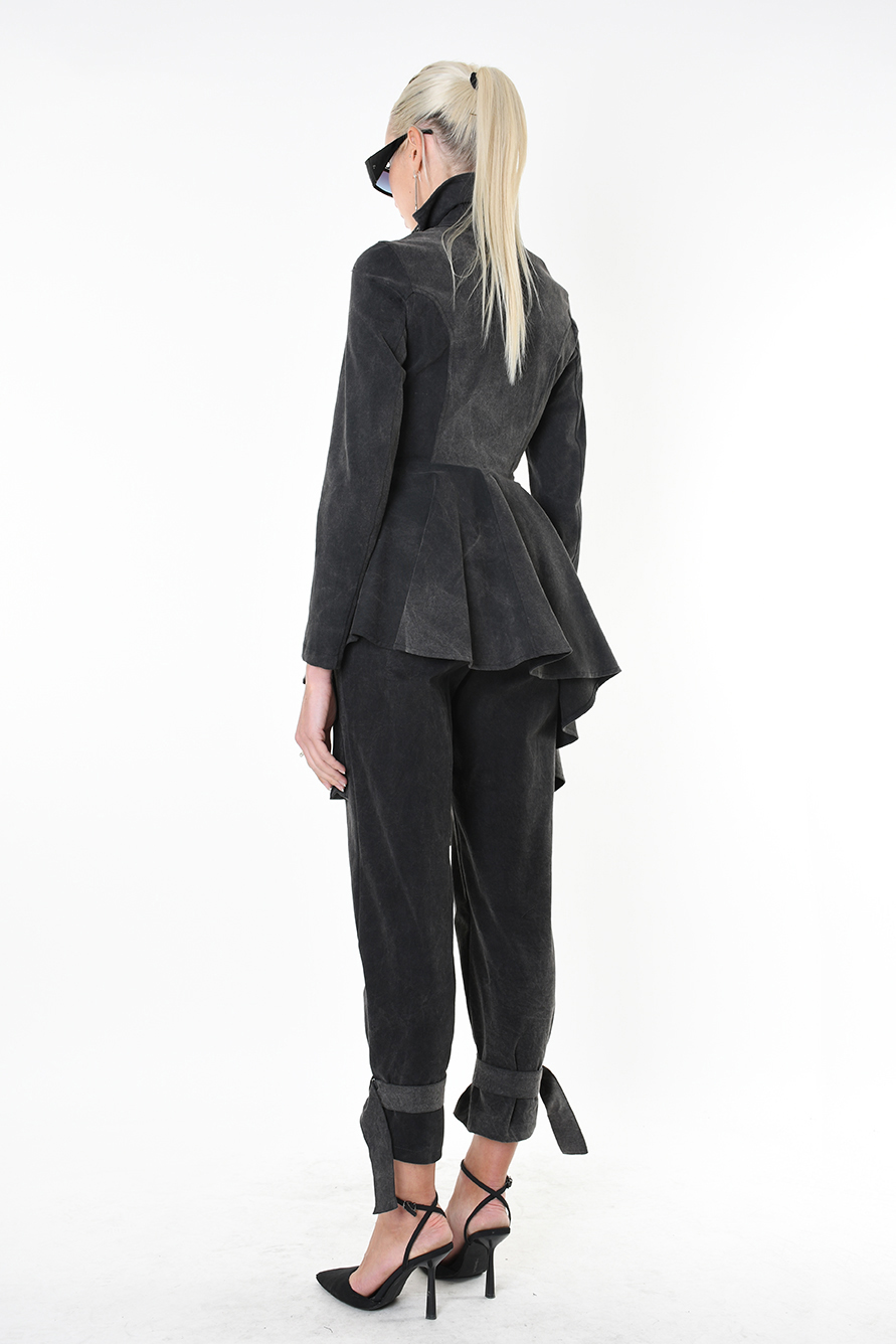 Асимметричный жакет с косой молнией и мраморным принтом LH