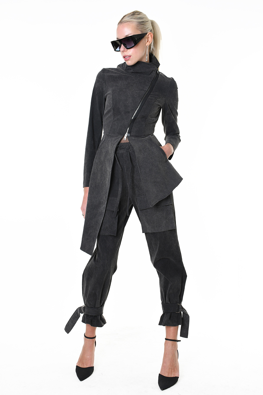 Асимметричный жакет с косой молнией и мраморным принтом LH