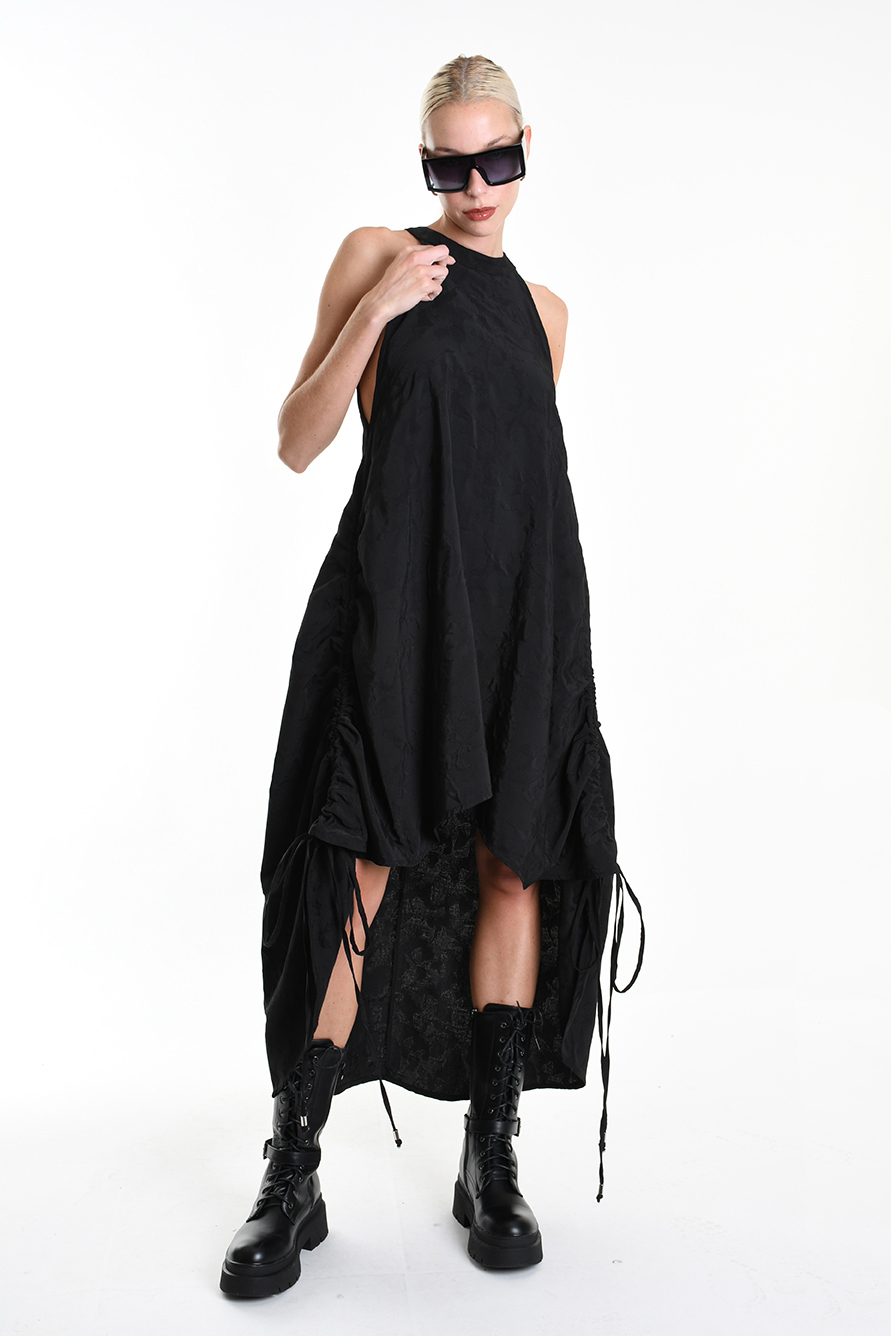 Асимметричное платье из хлопкового жаккарда с вертикальными кулисками LH