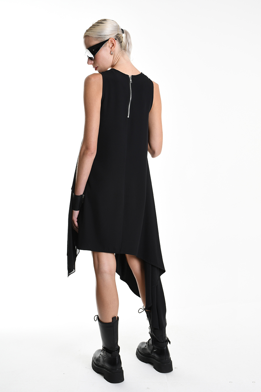 Асимметричное платье с v-вырезом и вставкой из жоржета LH