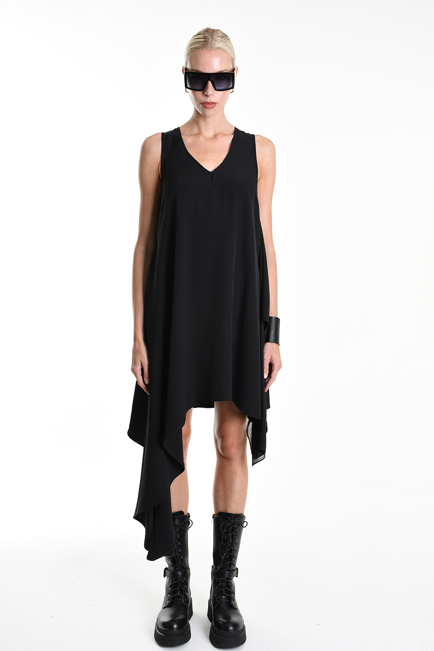 Асимметричное платье с v-вырезом и вставкой из жоржета LH