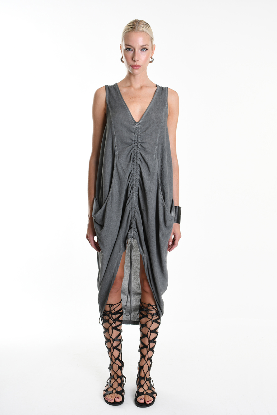 Асимметричное платье из вискозного льна с v-вырезом LH