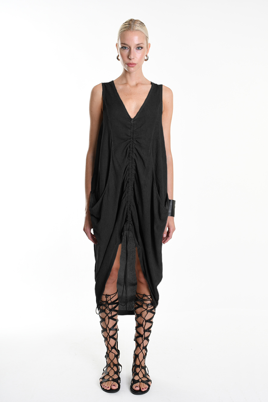 Асимметричное платье из вискозного льна с v-вырезом LH