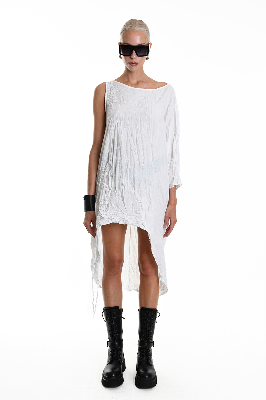 Асимметричное платье из мятого хлопка с одним рукавом LH