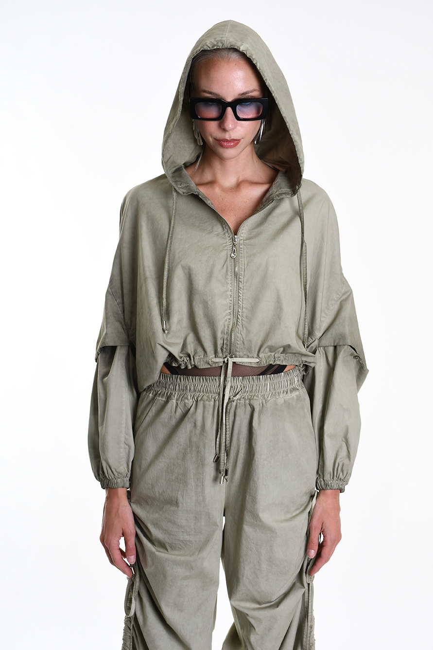 Хлопковый бомбер с капюшоном и съемными рукавами LH