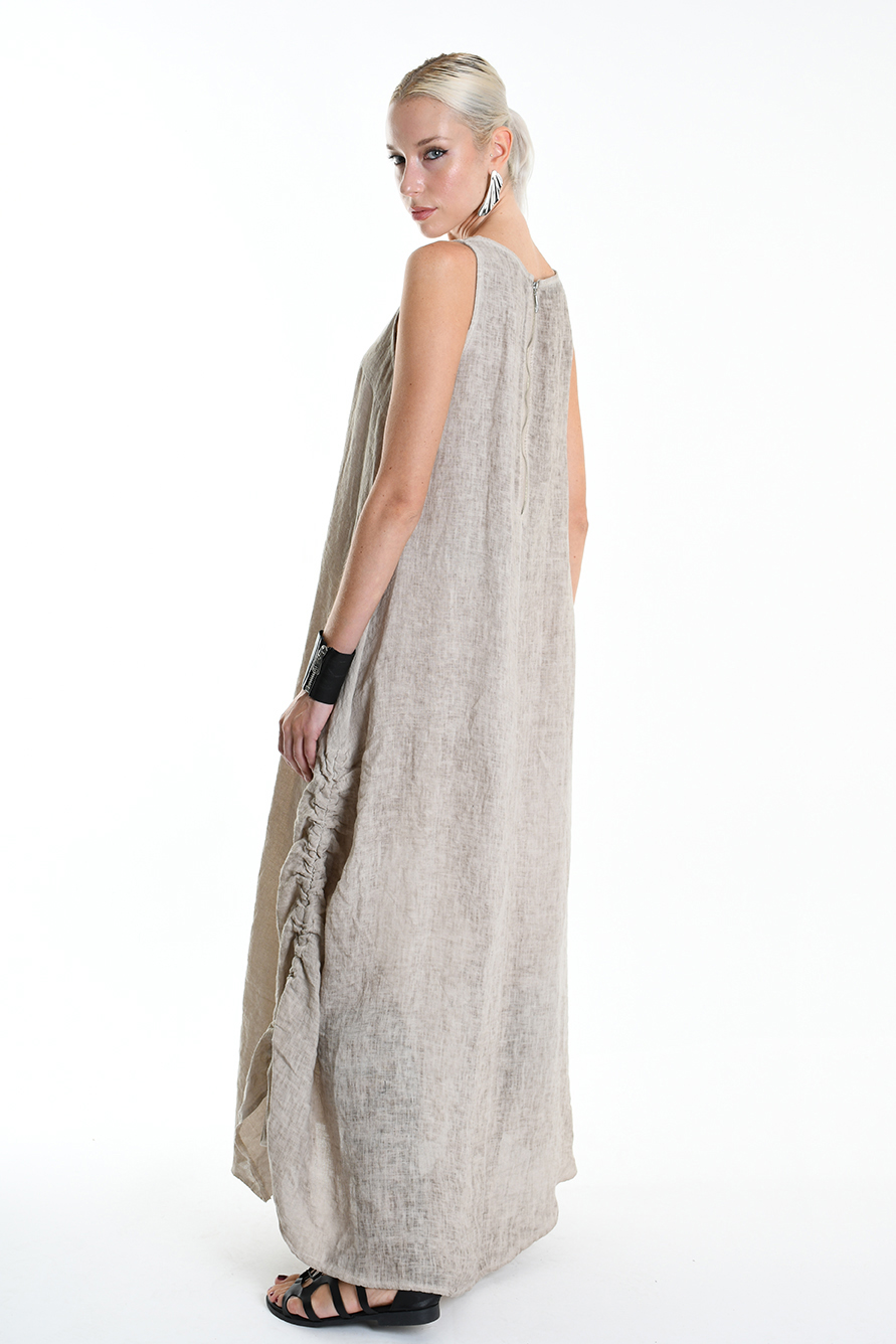 Длинное асимметричное платье с вертикальными кулисками LH