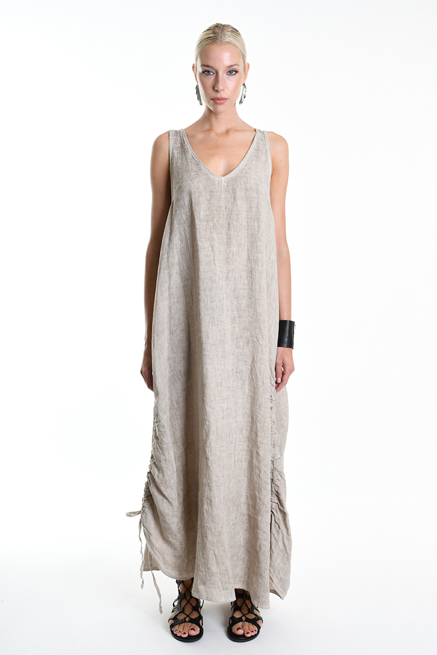 Длинное асимметричное платье с вертикальными кулисками LH