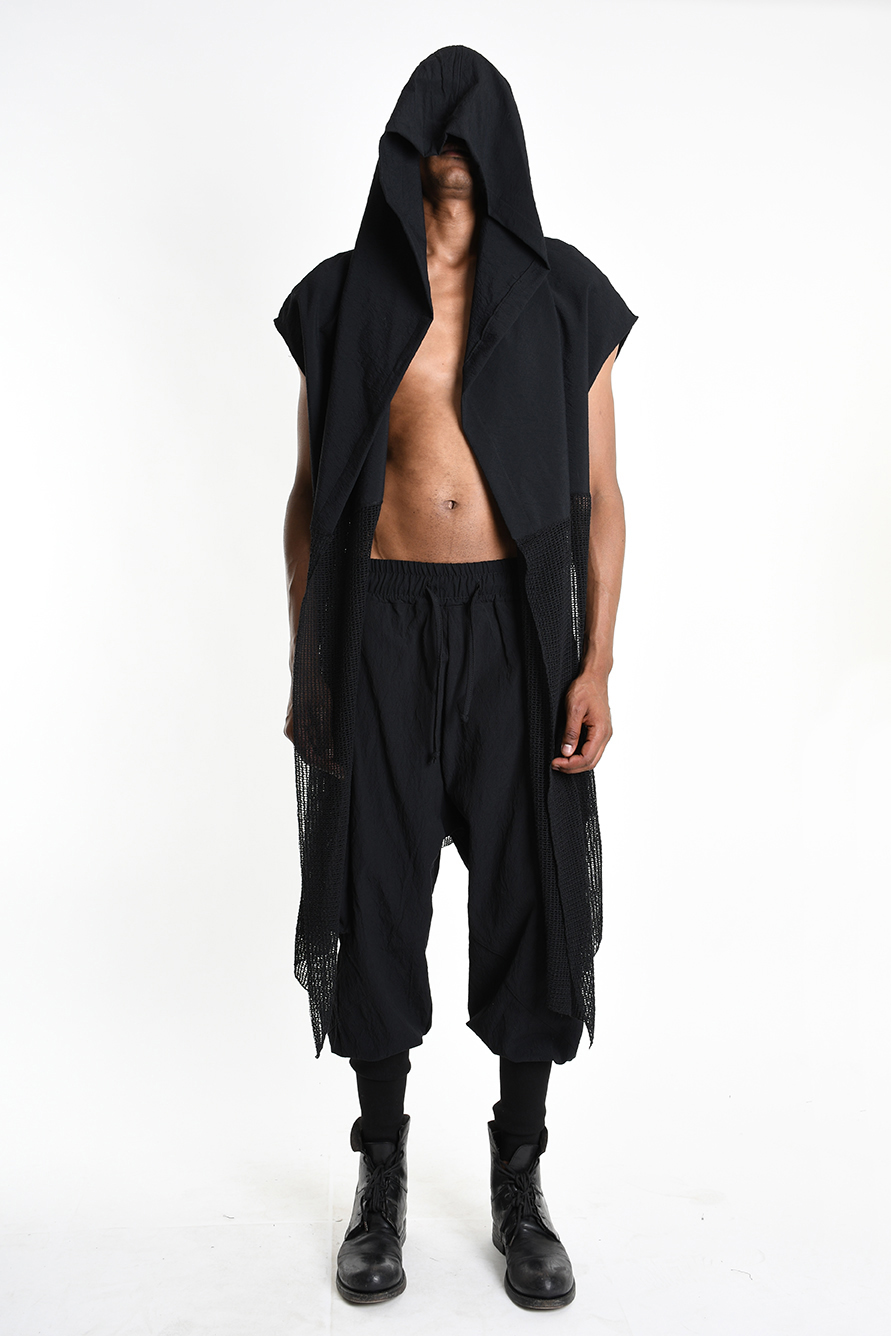 Жилет из хлопкового жаккарда с капюшоном и сетчатым низом LH