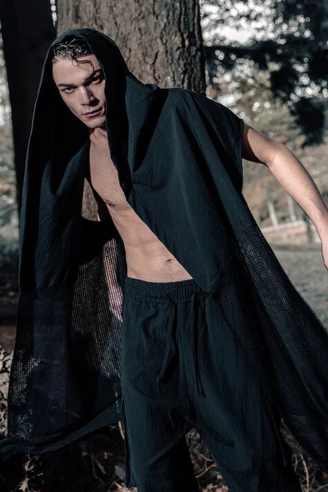 Жилет из хлопкового жаккарда с капюшоном и сетчатым низом LH