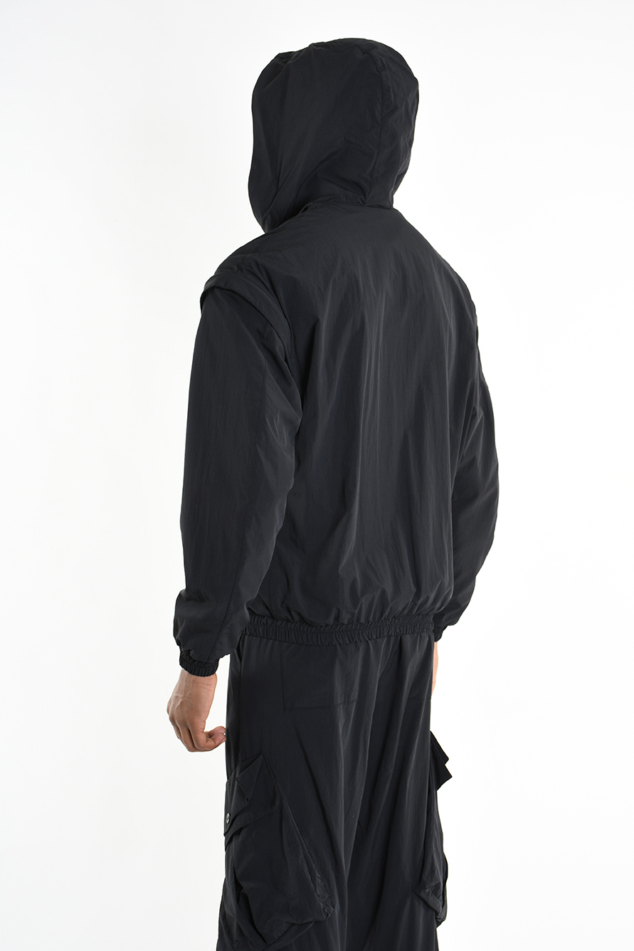 Бомбер с капюшоном косой молнией и съемными рукавами LH