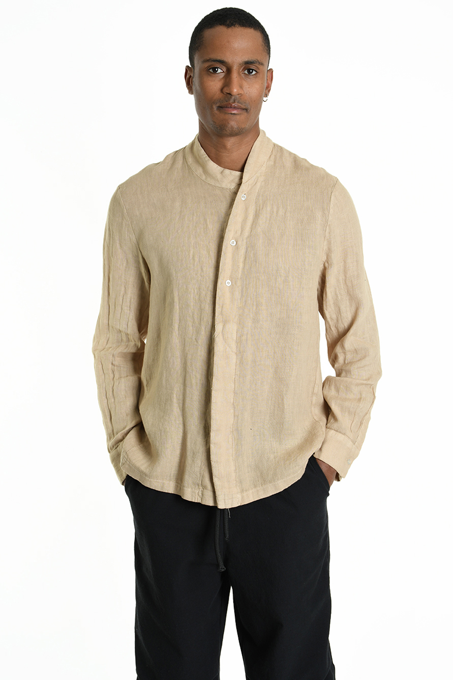 Рубашка с корейским воротником и смещенной планкой LH