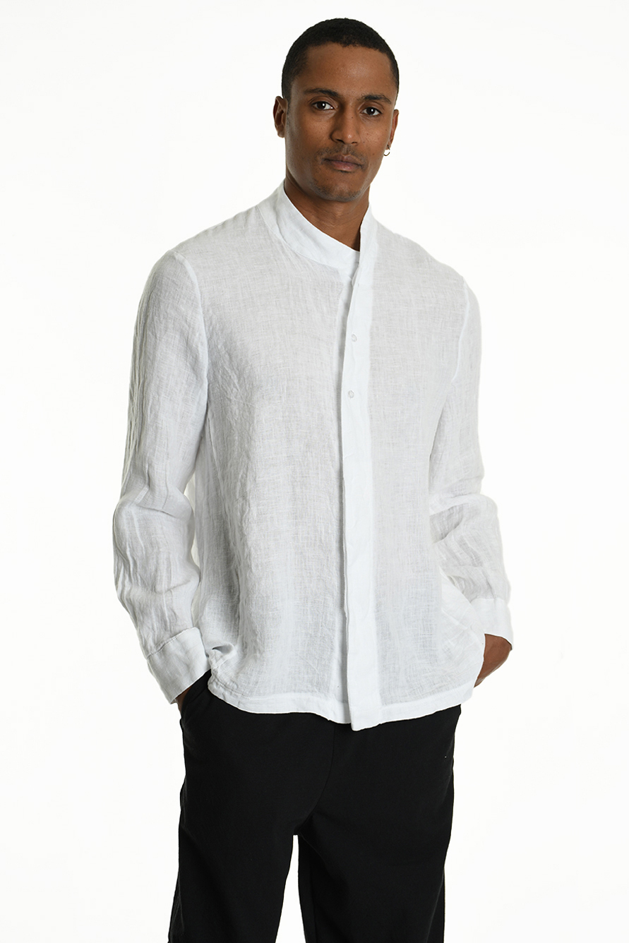 Рубашка с корейским воротником и смещенной планкой LH