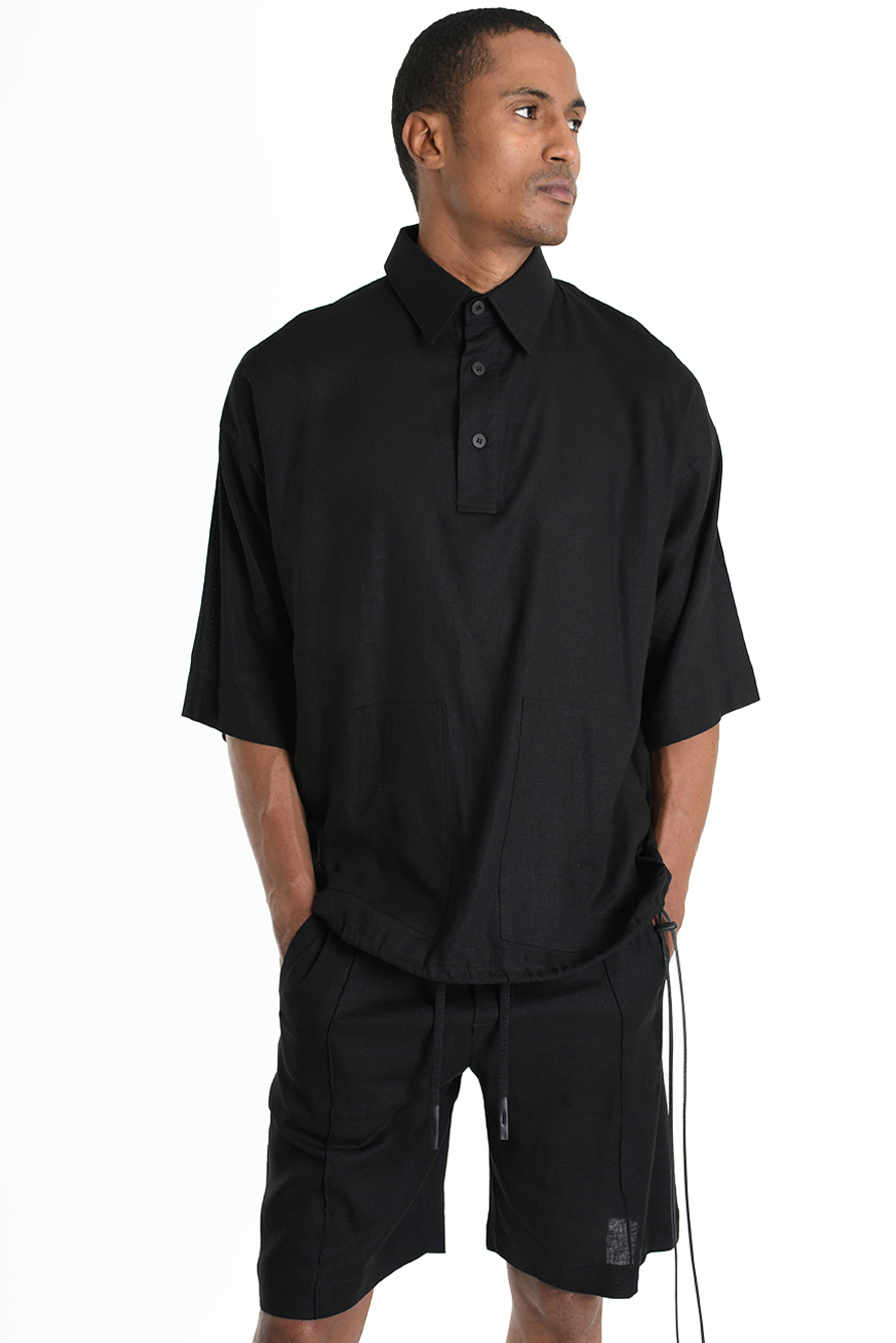 Футболка-поло изо льна и вискозы с кулиской внизу рукавами 3/4 LH