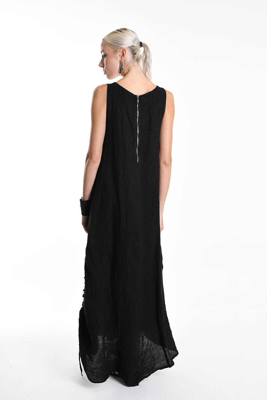 Длинное асимметричное платье с вертикальными кулисками LH