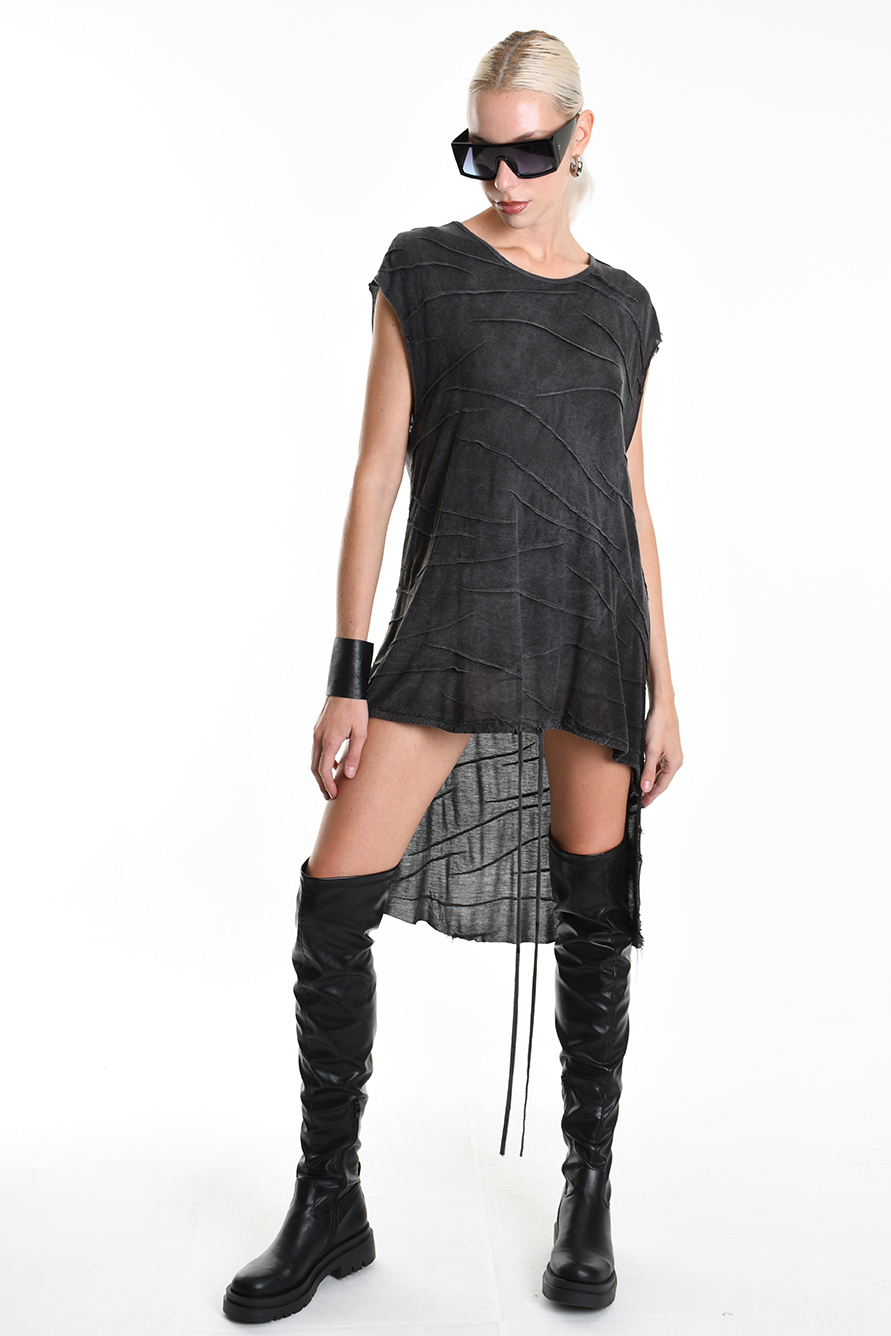 Футболка из вискозы деворе без рукавов удлиненная сзади LH