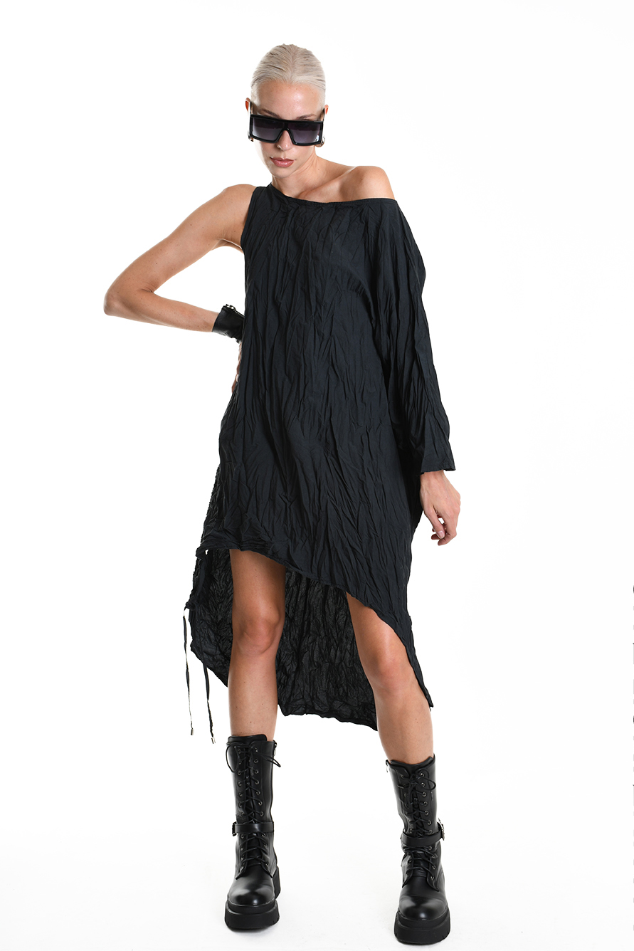 Асимметричное платье из мятого хлопка с одним рукавом LH