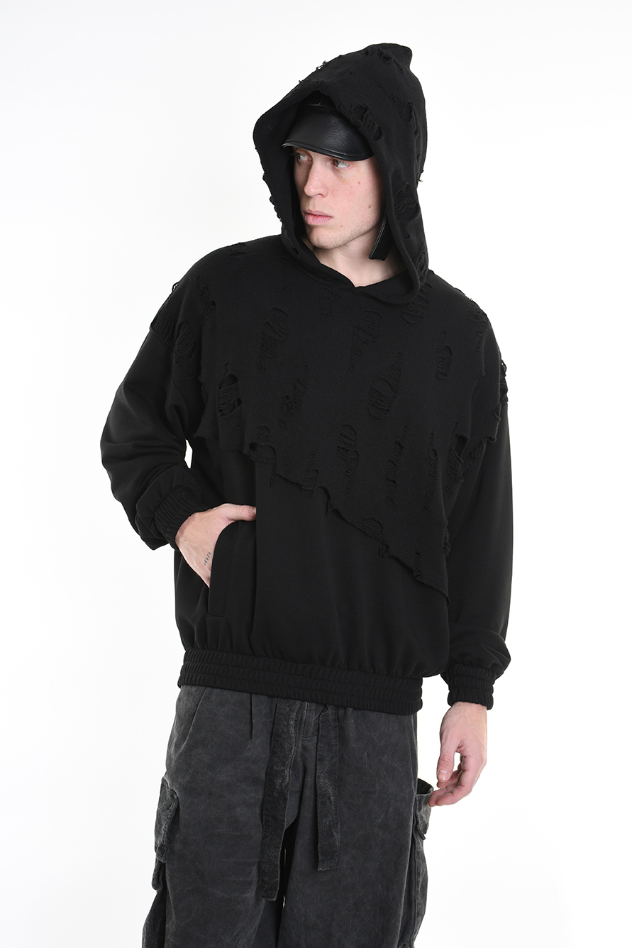 Толстовка с капюшоном со слоем нашитой ткани с прорехами LH