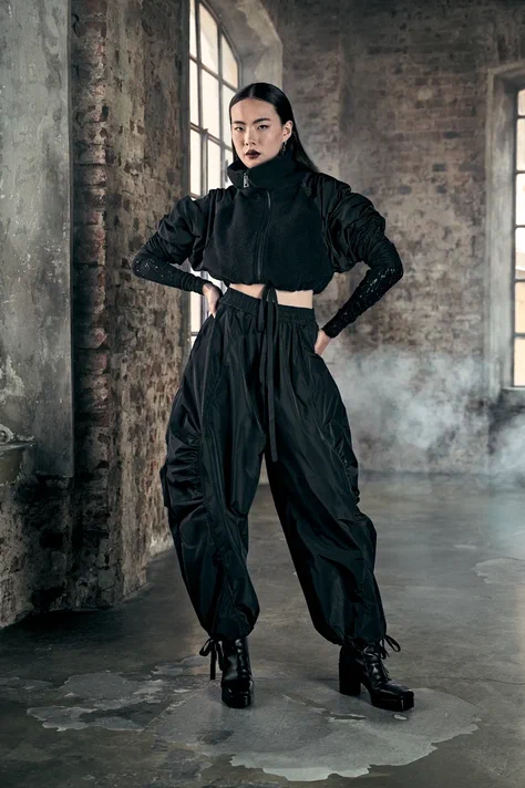 Брюки из нейлона свободного кроя с высокой посадкой LH