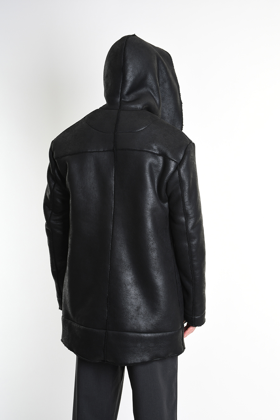 Двубортная дубленка из искусственной овчины с необработанными краями LH