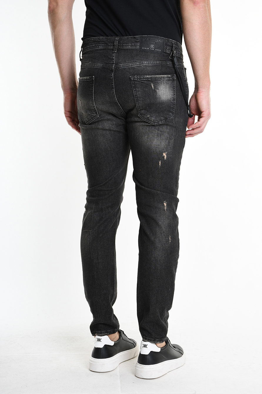 Зауженные джинсы из стрейч-хлопка с потертостями и вставками Xagon