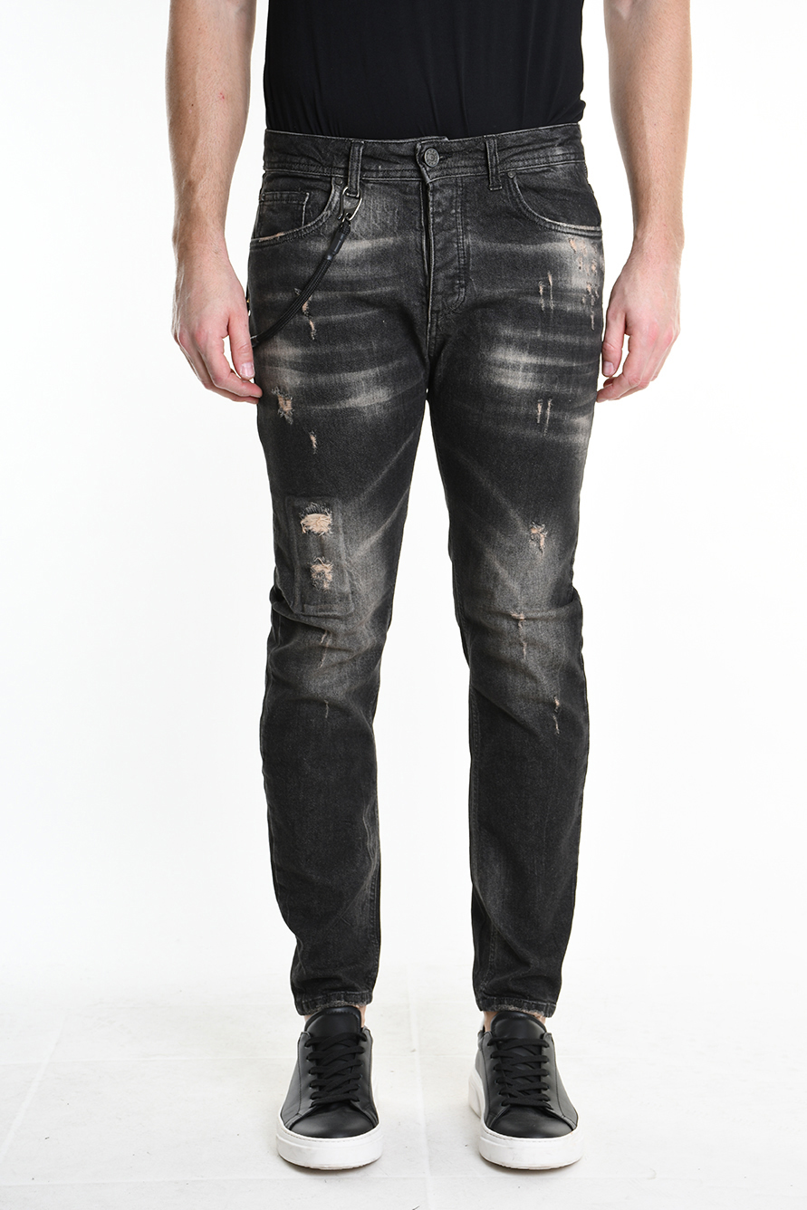 Зауженные джинсы из стрейч-хлопка с потертостями и вставками Xagon