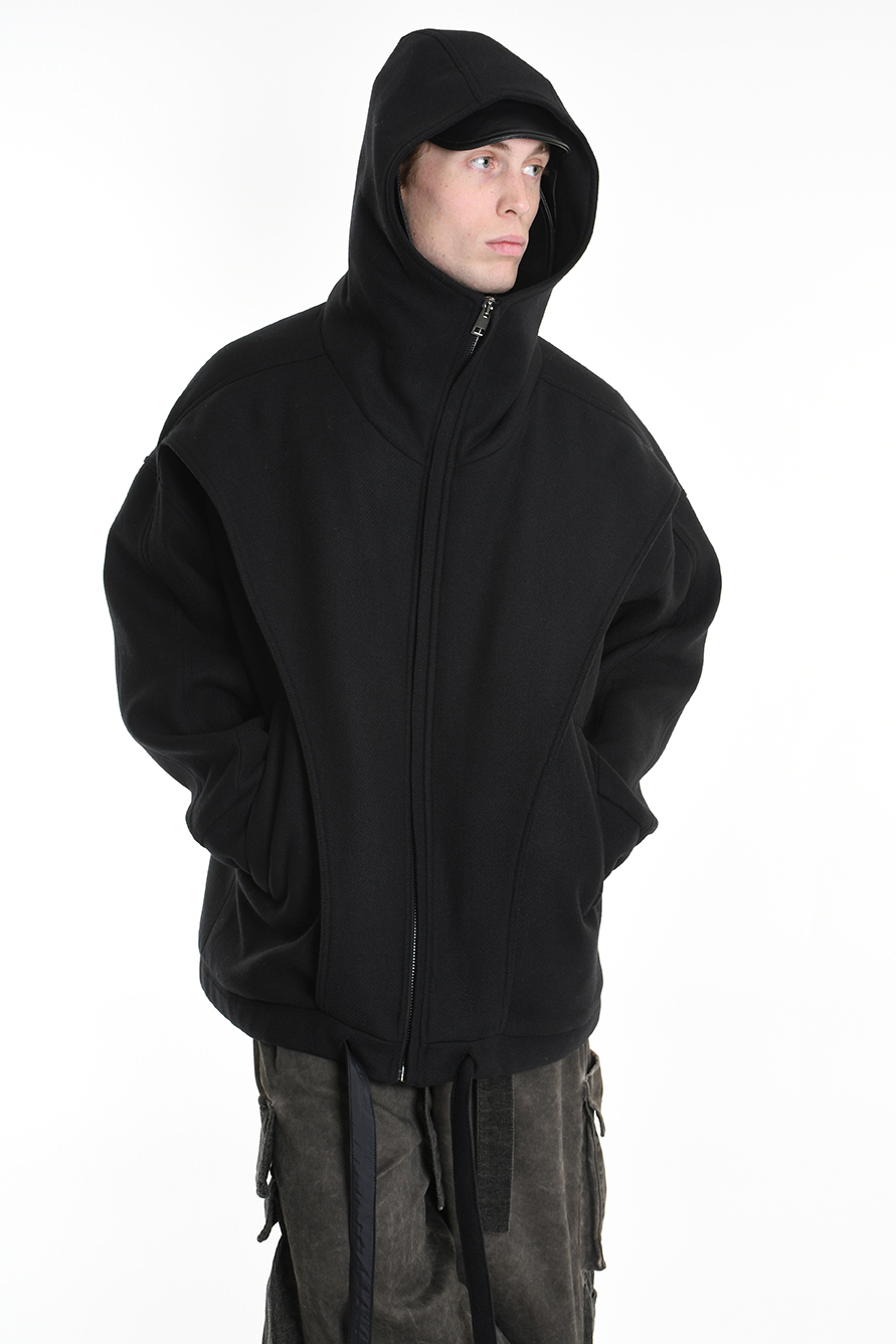 Пальто оверсайз с капюшоном из фактурной смесовой шерсти LH