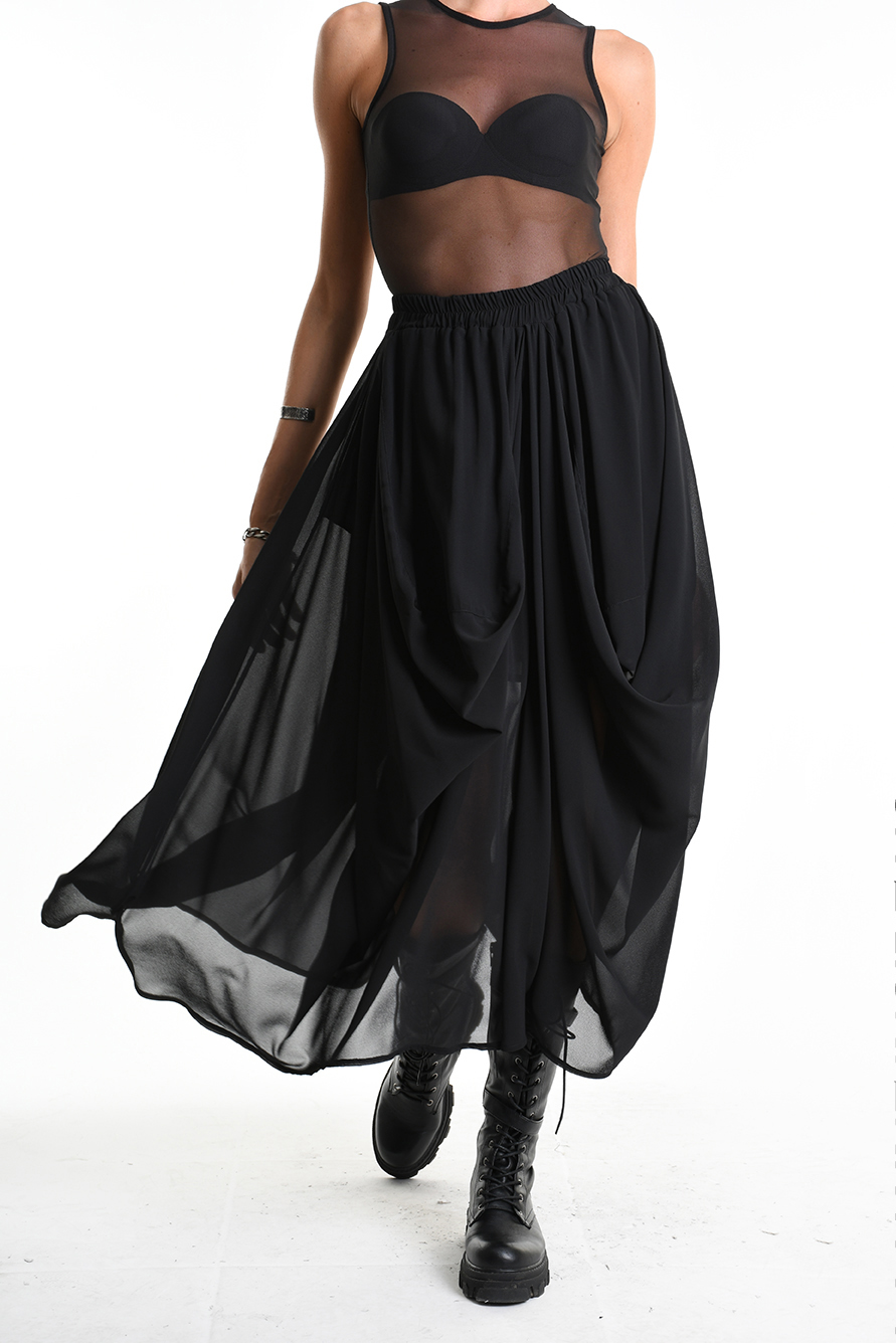 Длинная юбка из жоржета с боковыми складками LH